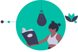 cartoon people sitting on books